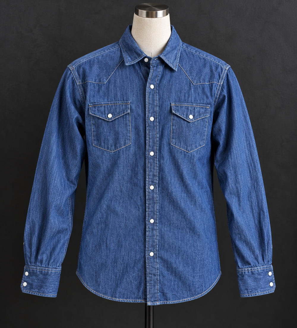 UNIQLO Men's Denim Western Pearl Snap Shirt Dark Indigo Size L